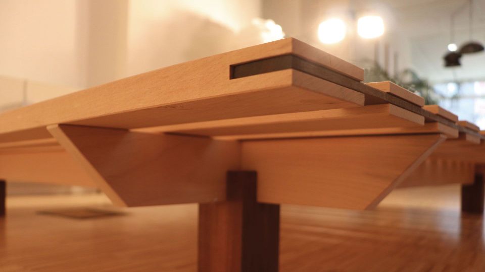 Bed Style - beech bed with incorporated walnut strip