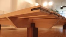 Bed Style - beech bed with incorporated walnut strip