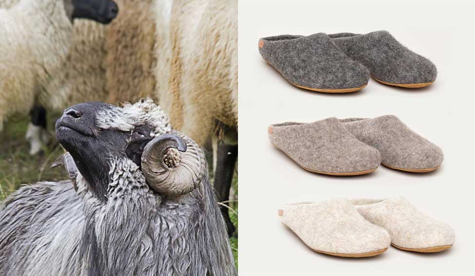 Moss Green Felted Wool Slippers | by BIBICO