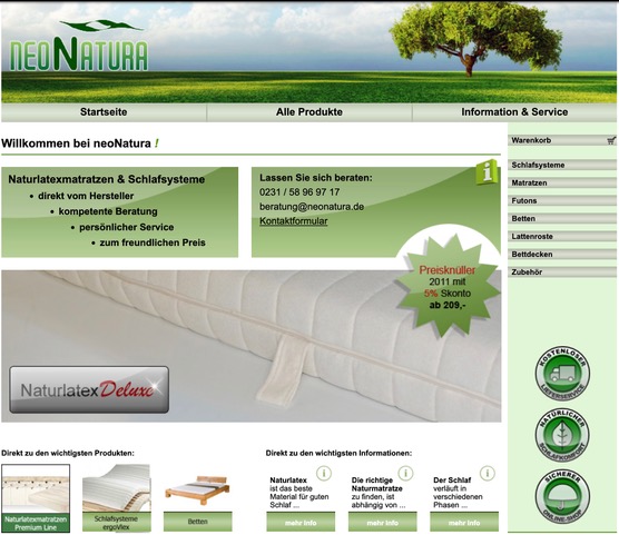 Screenshot of the Neonatura homepage from 2009